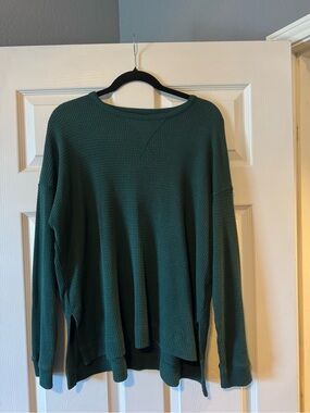 American Eagle Outfitters Dark Green Crewneck Waffle Knit Sweater